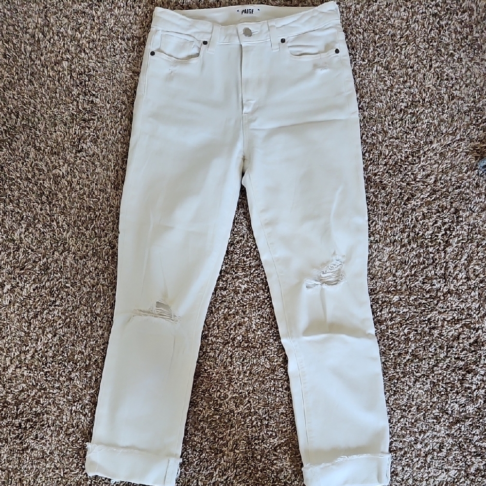 PAIGE Women's Cropped Cream Jeans